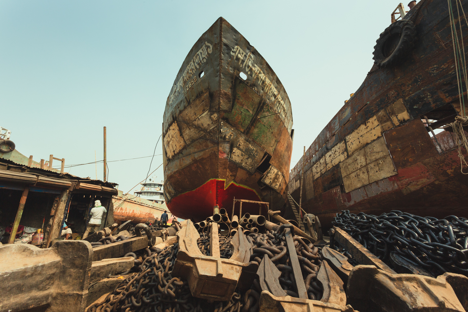 Huge vessel on site at Dhaka, Bangladesh Shipyard for repairs.