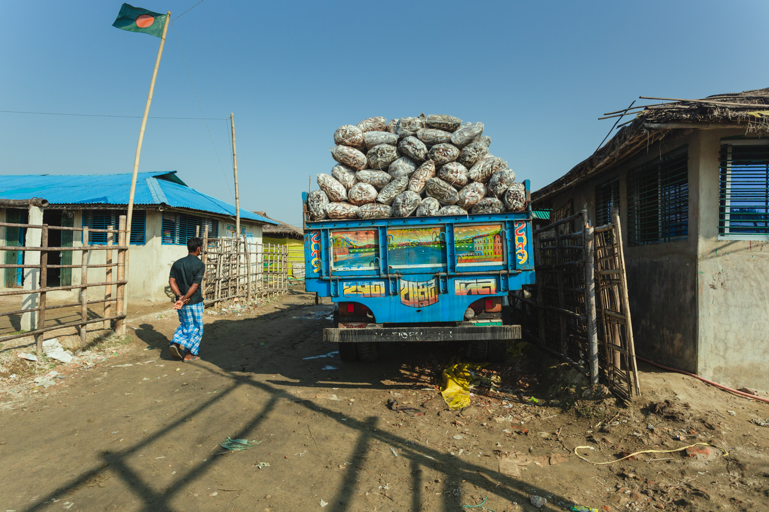 Truck load of dried fish ready for distribution from Dhaka - Bangladesh Dried Fish Village..