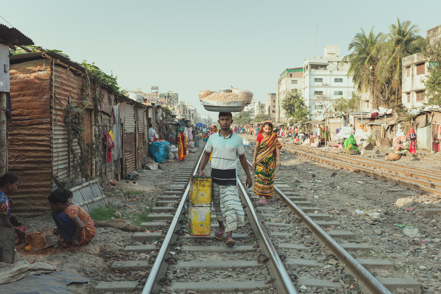 Headwear designed for extra carrying capacity at the Dhaka, Bangladesh Vegetable Markets.